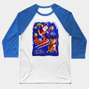 Santa and Reindeer falling Baseball T-Shirt